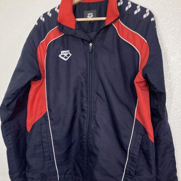 Arena Jacket Womens Medium Navy Red Full Zip Track Warm Up Swim Team 170 - Picture 12 of 16